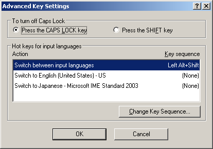 advanced key settings dialog box