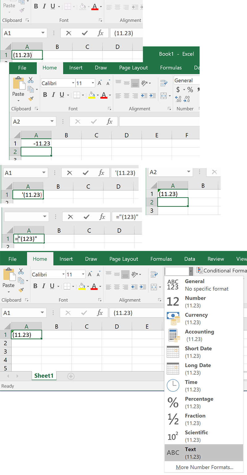 how to display numbers in parentheses in excel