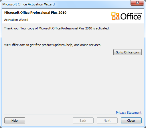 office 2010 activated