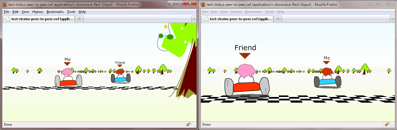 screenshot of both views of the players in 3d racing with peer to peer