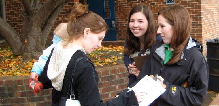 Wake Forest students conducting an exit poll